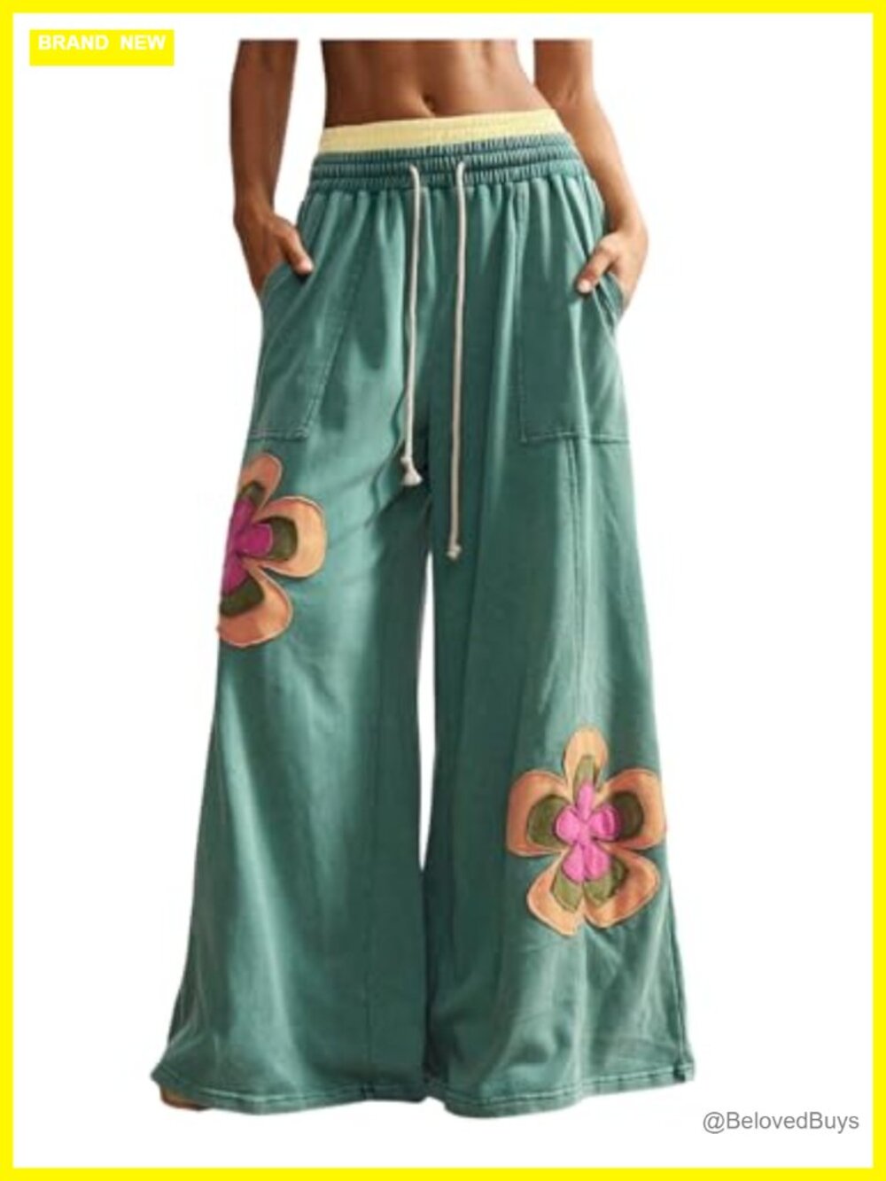 Women's Floral Wide Leg Sweatpants Low Rise Drawstring Baggy Pants